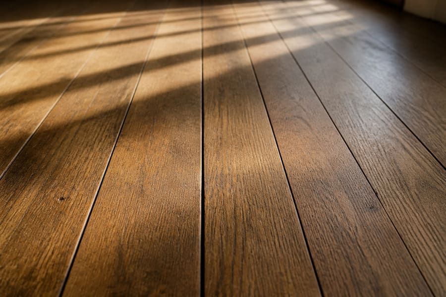 Seasonal gaps opened between hardwood floorboards in a Staten Island home